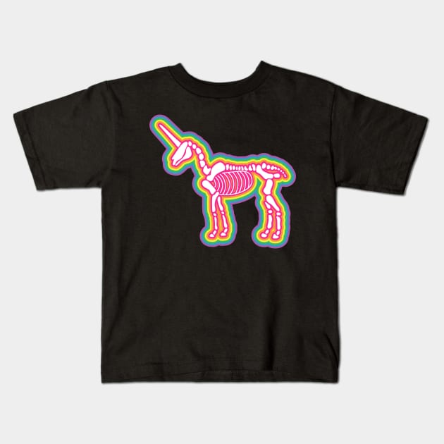 Rainbow Unicorn Skeleton Kids T-Shirt by birdiestreasuretrove